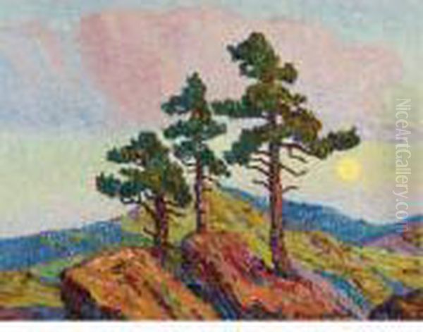 Three Trees Oil Painting by Sven Birger Sandzen