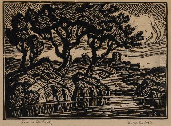 Farm On The Smoky Oil Painting by Sven Birger Sandzen