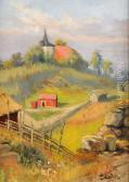 Landskap Med Kyrka Oil Painting by Sven Birger Sandzen