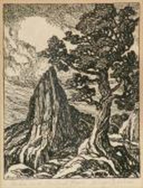 Cedar And Sentinel Rock Oil Painting by Sven Birger Sandzen