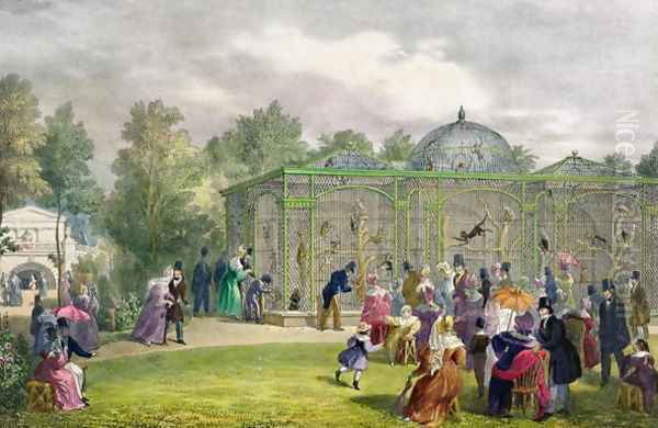 The Monkey House at the Zoological Gardens, Regents Park, engraved and pub. by the artist, printed by Charles Hullmandel 1789-1850, 1835 Oil Painting by George the Elder Scharf