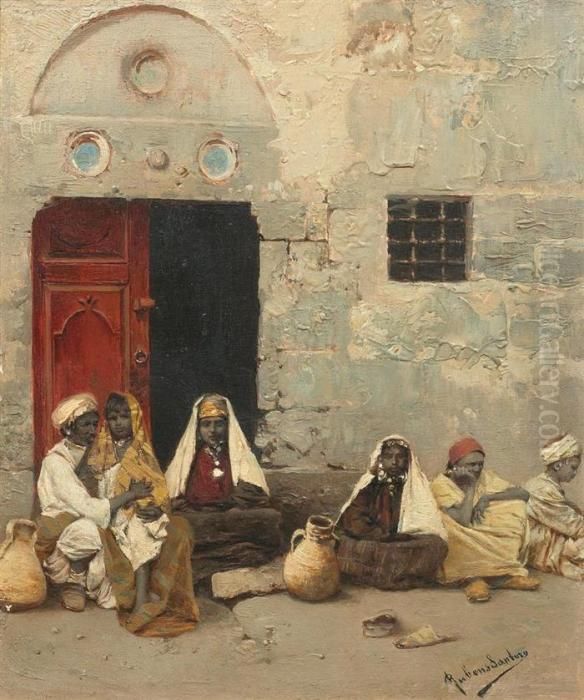 Resting Before A House. Oil Painting by Rubens Santoro