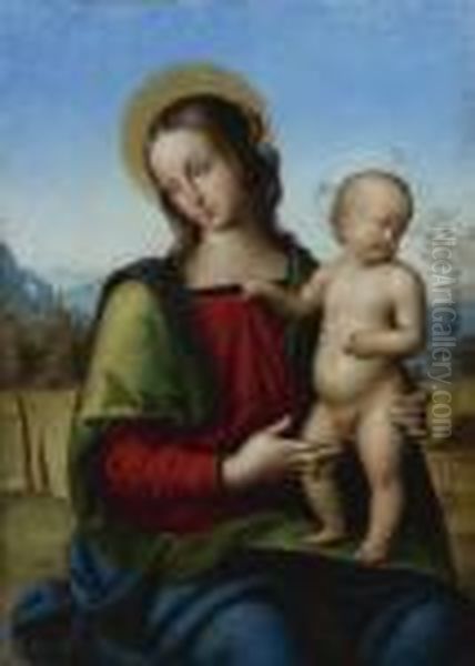 The Madonna And Child In A Landscape Oil Painting by Raphael