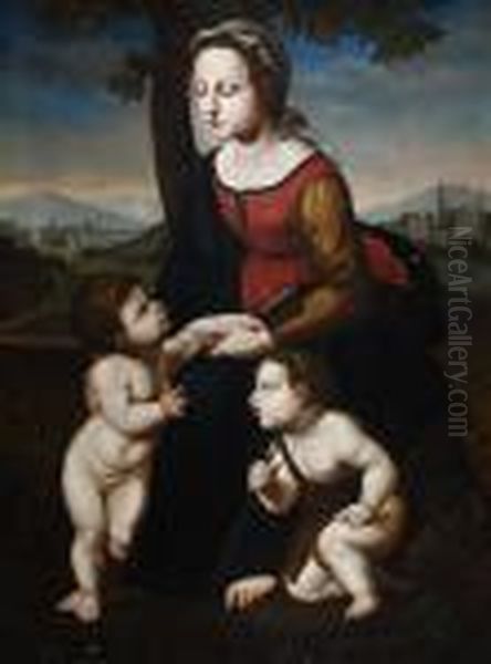 Madonna And Child And St John The Baptist Oil Painting by Raphael