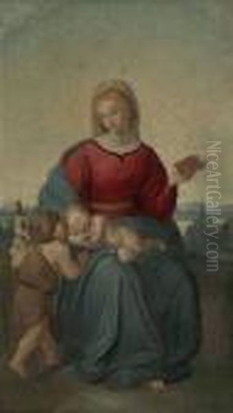 Madonna Mit Schlafendem Jesuskind Und Johannesknaben In Landschaft Oil Painting by Raphael
