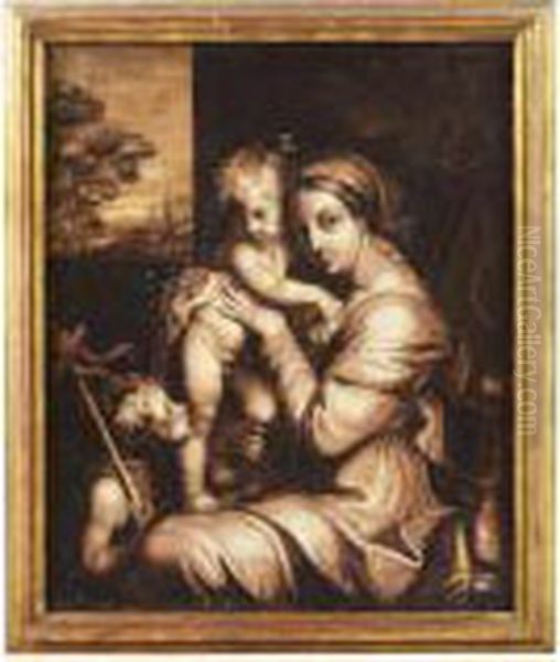 The Madonna And Child With An Infant St. John The Baptist, Engrisaille Oil Painting by Raphael