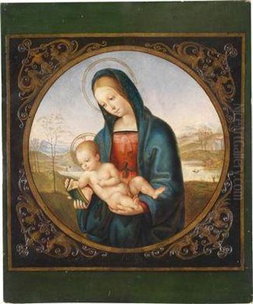 The Virgin And Child Against A Landscapebackdrop Oil Painting by Raphael