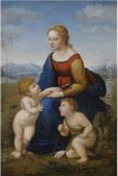 The Madonna And Child With John The Baptist, La Bellejardiniere Oil Painting by Raphael