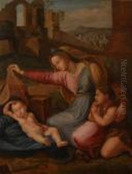 La Vierge Et Saint Jean-baptiste Decouvrant L'enfant Jesus Oil Painting by Raphael