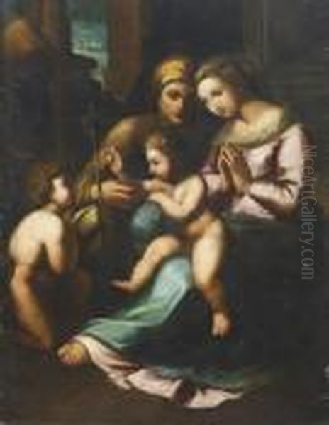 Vierge A L'enfant Avec Saint Jean Baptiste Et Sainteelisabeth Oil Painting by Raphael