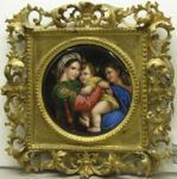 A German Porcelain Plaque Of The Madonna Della Sedia Oil Painting by Raphael