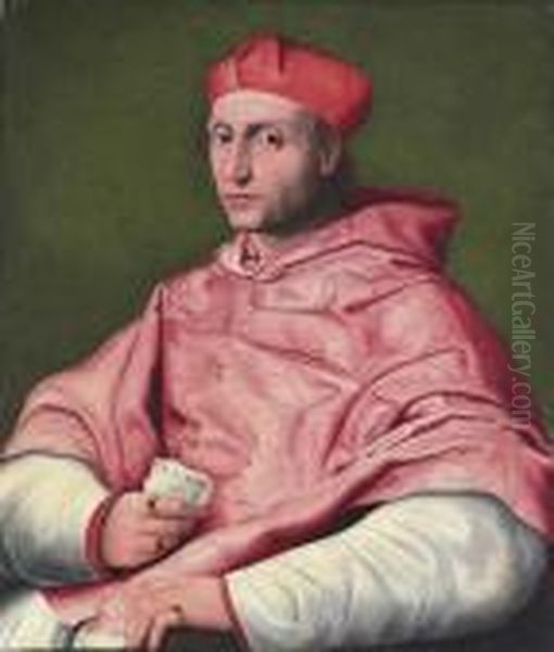 Portrait Of A Cardinal, Three-quarter-length, Seated, Holding A Document Oil Painting by Raphael