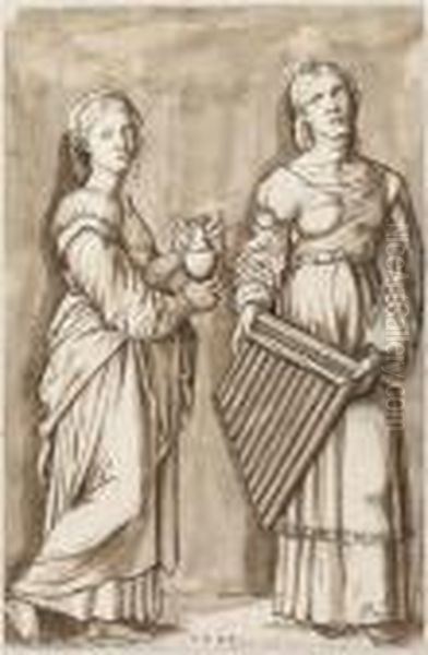 Saint Cecilia With Other Female Saints Oil Painting by Raphael