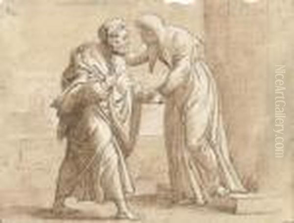 The Meeting Of Joachim And Anna At The Golden Gate Oil Painting by Raphael