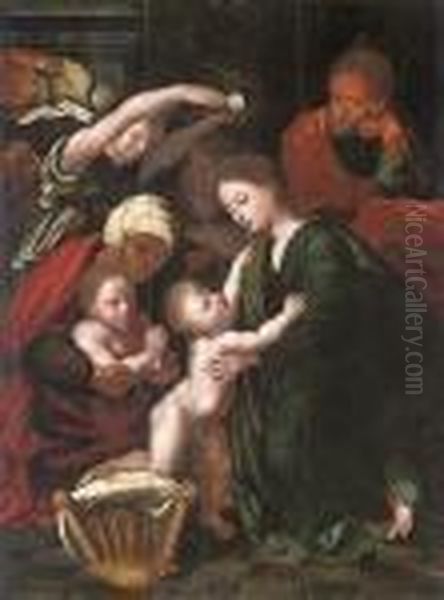 The Holy Family With Saint Elizabeth, The Infant Saint John Thebaptist And Two Angels Oil Painting by Raphael