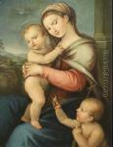 Madonna Col Bambino E San Giovannino In Un Paesaggio Oil Painting by Raphael