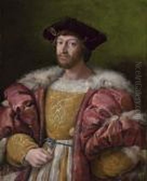 Portrait Of Lorenzo De' Medici, 
Duke Of Urbino (1492-1519), Three-quarter-length, Holding A Gold Box Oil Painting by Raphael