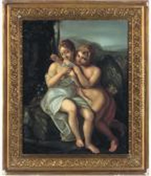 Cupid And A Maiden Oil Painting by Raphael