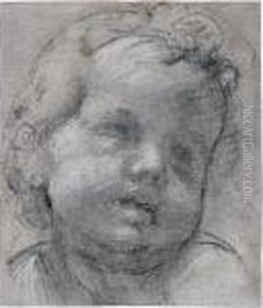 Head Of A Putto Looking To His Left Oil Painting by Raphael