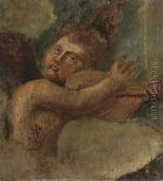 A Winged Cherub: A Fragment Oil Painting by Raphael