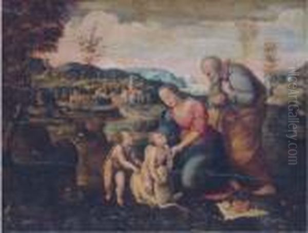 The Holy Family With The Infant Saint John Oil Painting by Raphael