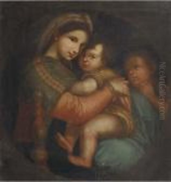 The Madonna Della Sedia, In A Feigned Tondo Oil Painting by Raphael