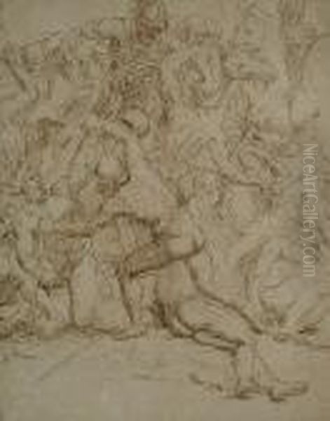 Roman Soldiers Fighting The Nervians Oil Painting by Raphael