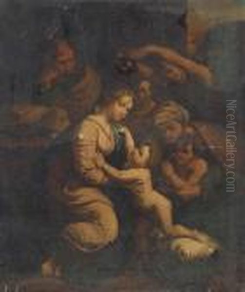 Holy Family With Saint Elizabeth, Saint John And Two Angels Oil Painting by Raphael