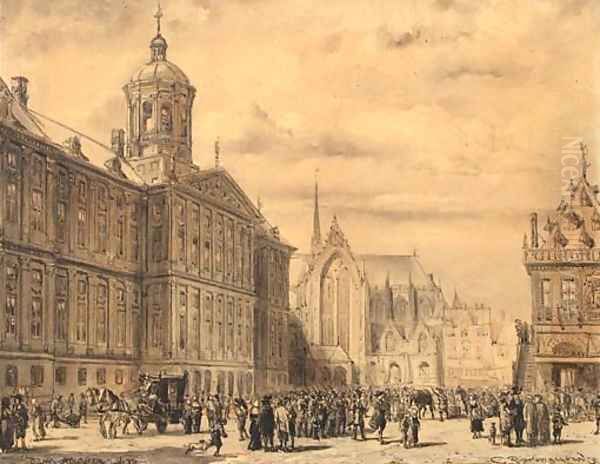 De Dam, Amsterdam Oil Painting by Cornelis Springer