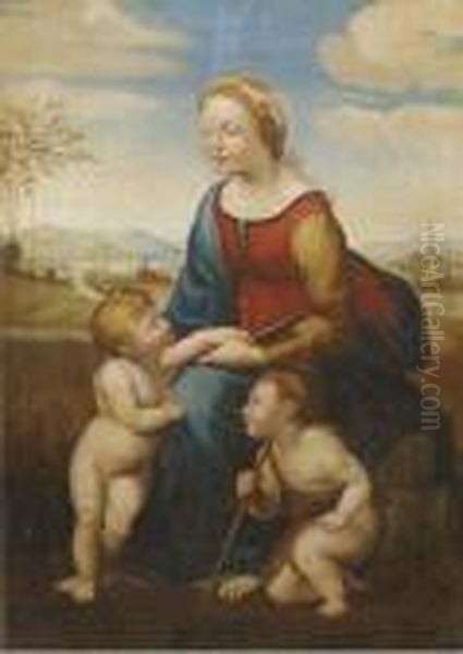 The Madonna And Child With The 
Infant Saint John The Baptist In Alandscape: La Belle Jardiniere Oil Painting by Raphael