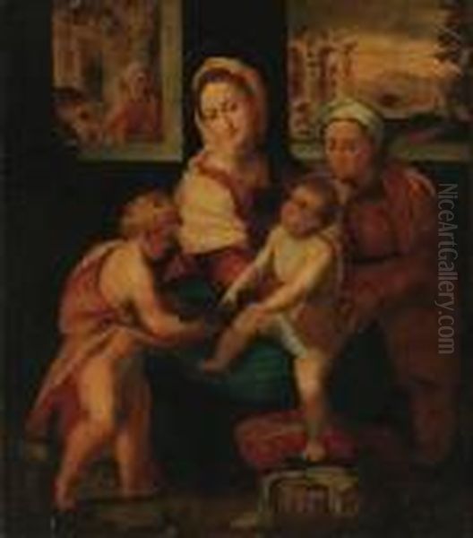 The Holy Family With The Infant Saint John And Saintelizabeth Oil Painting by Raphael