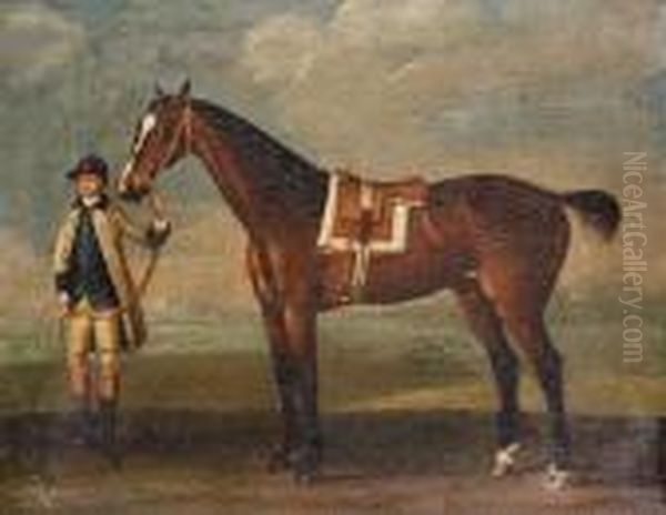 A Saddled Racehorse And Groom Oil Painting by John Nost Sartorius