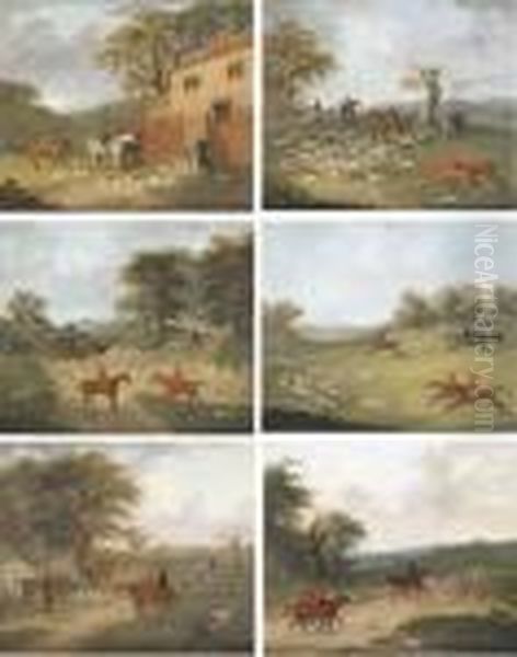 A Run With Mr. James Drake 
Brockman's Hounds At Beachborough, Kent:leaving The Kennels, Underhill, 
Shornecliffe; Going To Covert; Goneaway; Full Cry; The Death - Treeing 
The Fox; And The Returnhome Oil Painting by John Nost Sartorius