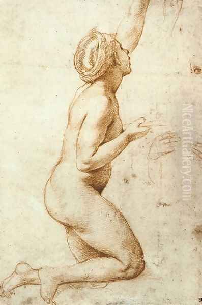 Kneeling Nude Woman Oil Painting by Raphael