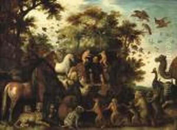 Aesopus And The Animals In A Landscape Oil Painting by Roelandt Jacobsz Savery