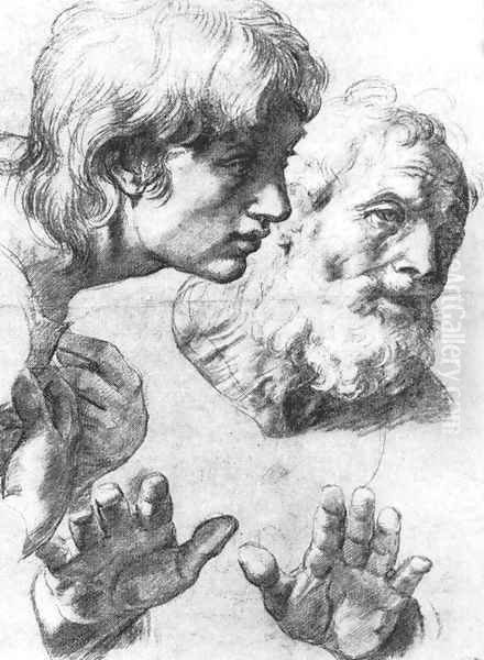 Heads and hands of the Apostles Oil Painting by Raphael