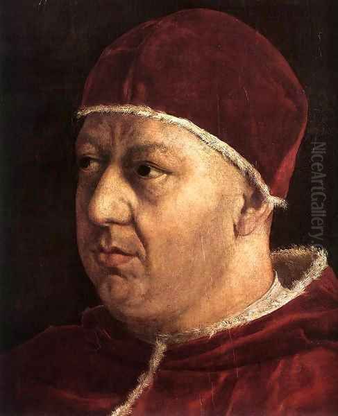Pope Leo X with Cardinals Giulio de' Medici and Luigi de' Rossi (detail) Oil Painting by Raphael