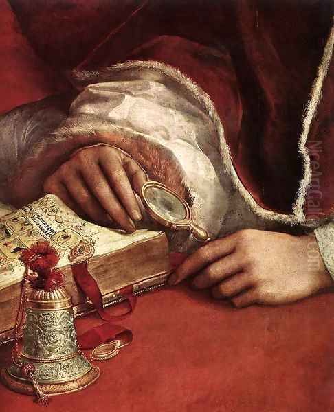 Pope Leo X with Cardinals Giulio de' Medici and Luigi de' Rossi (detail) 2 Oil Painting by Raphael