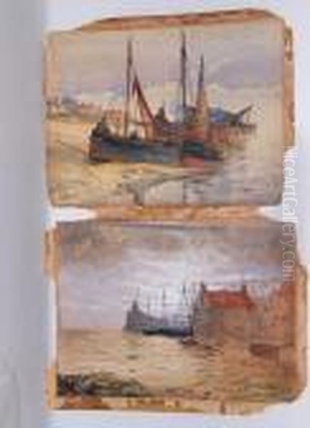 Fishing Boats On The Shore Oil Painting by William Harrison Scarborough