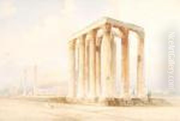 Temple Ofjupiter, 
Athens Oil Painting by Spyridon Scarvelli