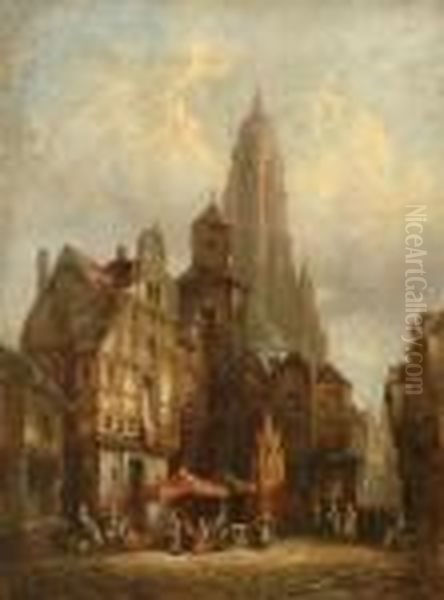 Frankfurt Cathedral And Market Square Oil Painting by Henry Thomas Schafer