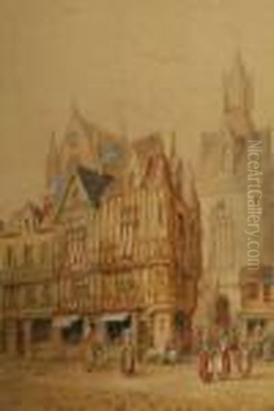 Fecamp, Normandy, Signed And 
Titled Lower Right, Watercolour, Heightened White, 25cms X 19.5cms. See 
Web Illustration Oil Painting by Henry Thomas Schafer