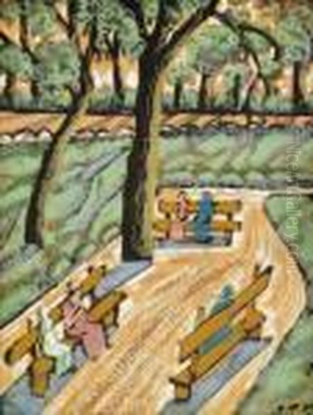 Parkreszlet Oil Painting by Hugo Scheiber