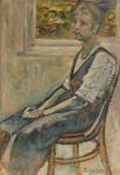 Madchen Auf Einem Thonet-stuhl Oil Painting by Hugo Scheiber
