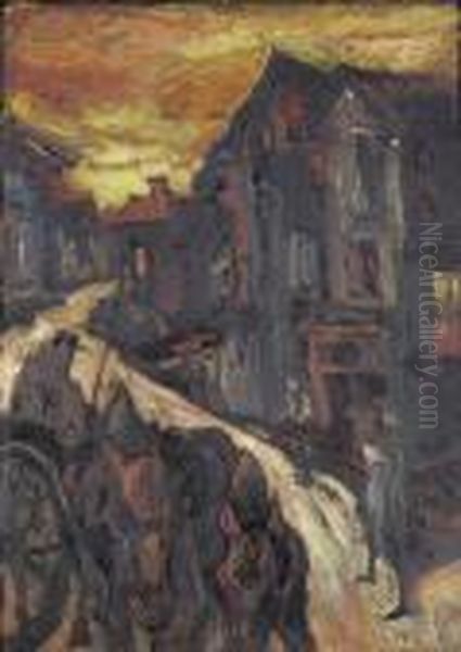 Expressive Dorfpartie. Oil Painting by Hugo Scheiber