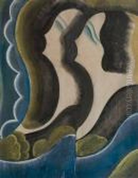 Spectators. 61.7 X 48 Cm Oil Painting by Hugo Scheiber