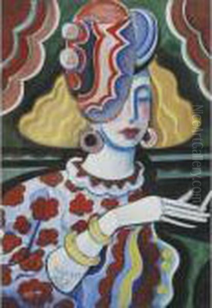 Woman Smoking Oil Painting by Hugo Scheiber