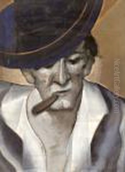 Szivarozo Ferfi Oil Painting by Hugo Scheiber