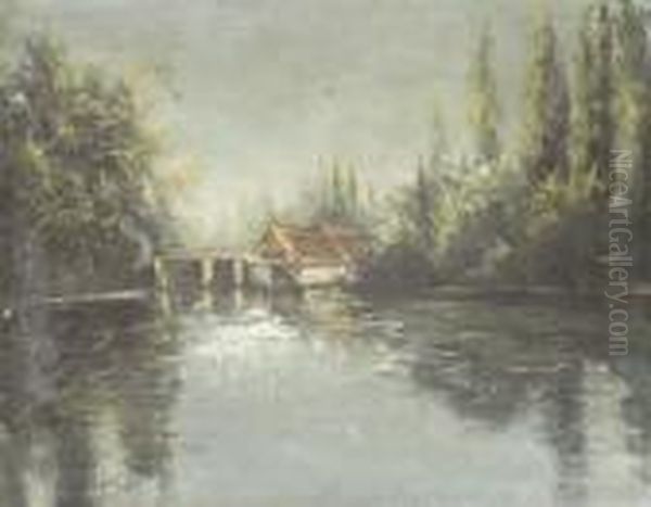 Vizimalom A Folyon Oil Painting by Hugo Scheiber