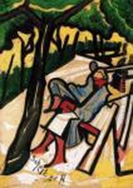 Town Park Oil Painting by Hugo Scheiber